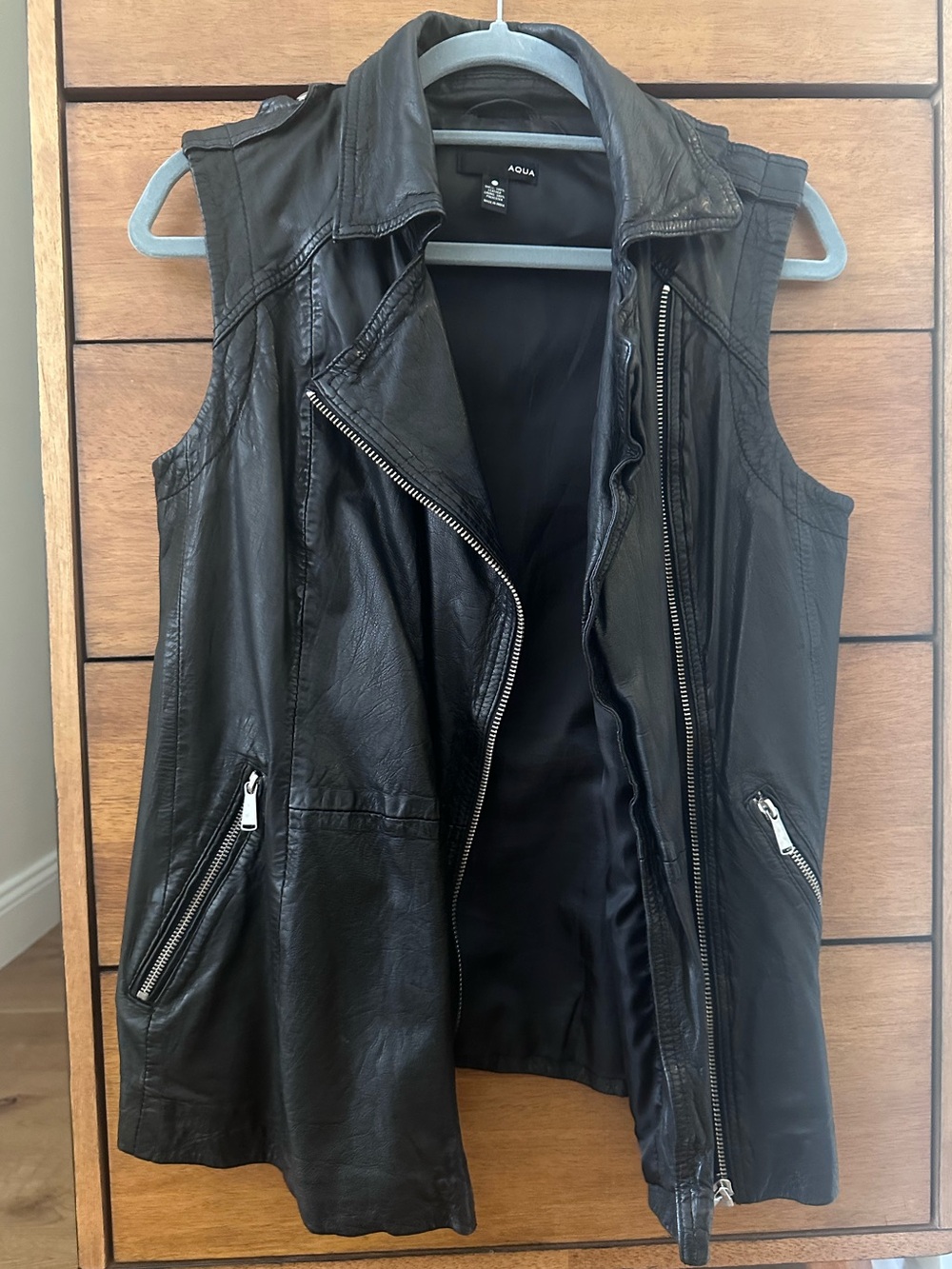 Aqua by Bloomingdales 100% Leather Black Moto Vest